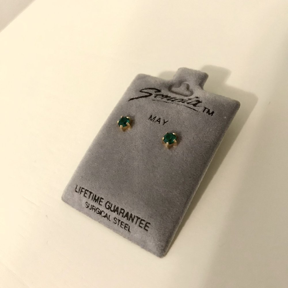 Small May Birthstone Gold Earrings